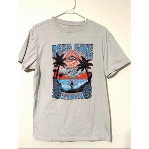 Reel Life Men's Short Sleeve Graphic Tee Size M Light Grey